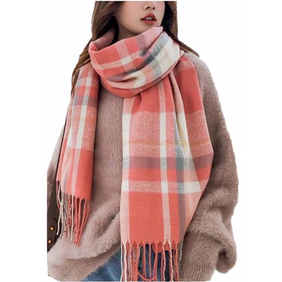 Accessories - Warm Knit Oversized Plaid Winter Scarf